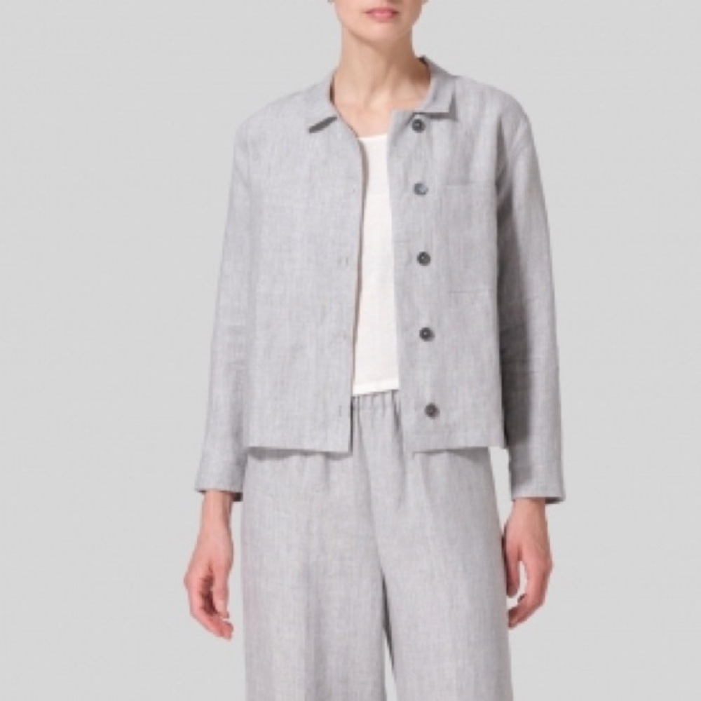Vivid linen grey cropped shirt jacket 2X